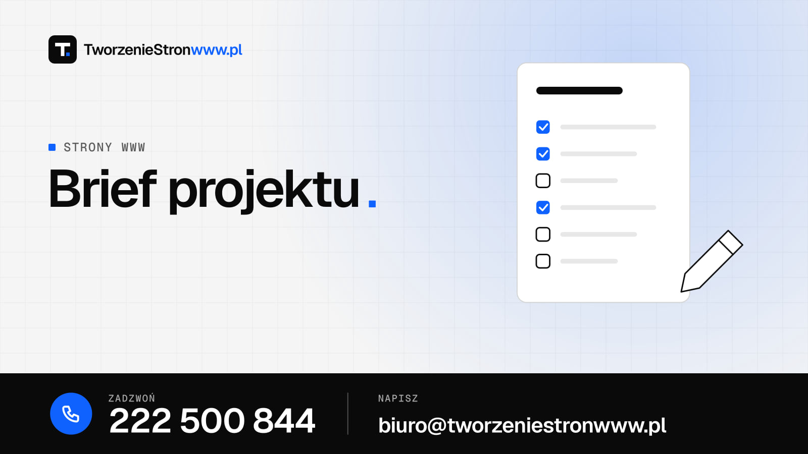 Brief projektu – grafika do artykułu „Jak przygotować brief strony internetowej – lista pytań przed startem”